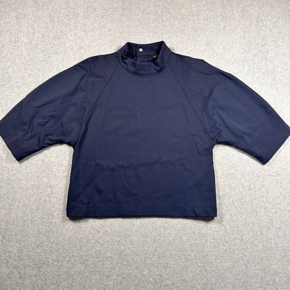 Club Monaco Tricot Snap Back Mock Neck Top Navy XS NWT